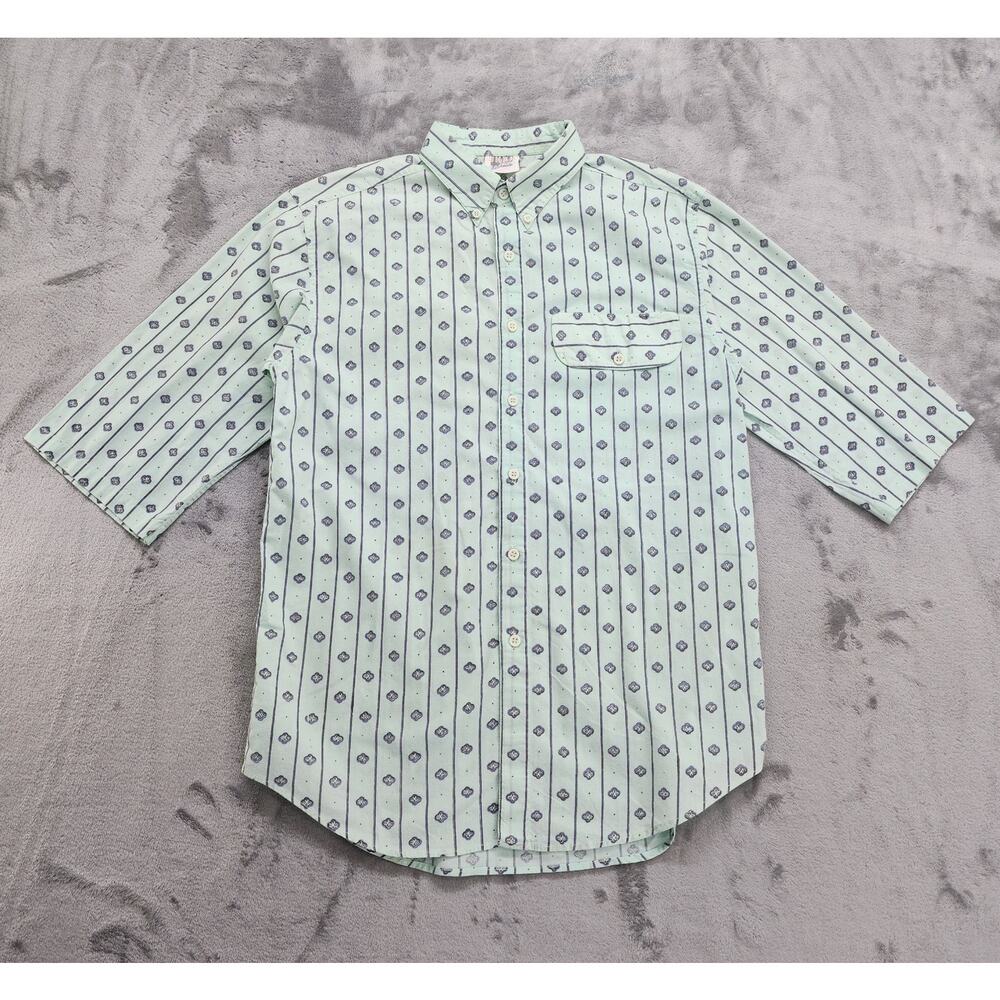 Vintage 80s Shah Safari Shirt Mens S Green Short Sleeve‎ Button Up Chest Pocket